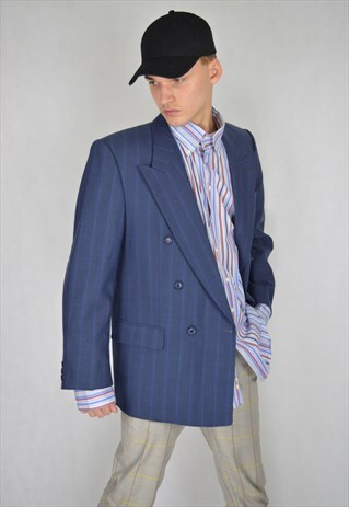 VINTAGE SUIT BLUE STRIPED CLASSIC BLAZER