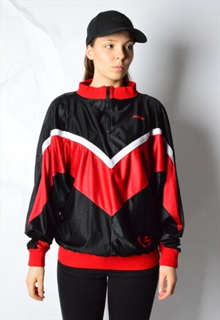 VINTAGE 90S BLACK AND RED COLOUR BLOCK COLLAGE SPORTS JACKET