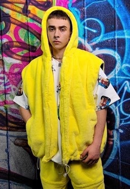 Bright fleece gilet handmade neon hoodie fluff jacket yellow