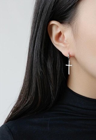 CROSS STERLING SILVER DROP EARRINGS