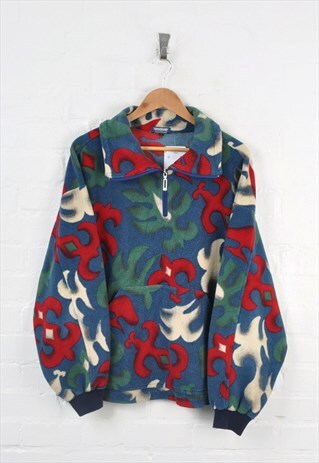 VINTAGE FLEECE 1/4 ZIP 80S PATTERNED BLUE/RED LARGE
