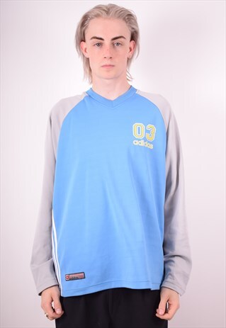 ADIDAS MENS VINTAGE SWEATSHIRT JUMPER MEDIUM BLUE 90S