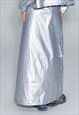 METALLIC MAXI SKIRT UTILITY RAVER SKIRT IN SILVER GREY