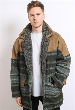 VINTAGE AZTEC FLEECE LINED JACKET