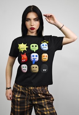 Psychedelic emoji cropped t-shirt slim fit unisex raver top