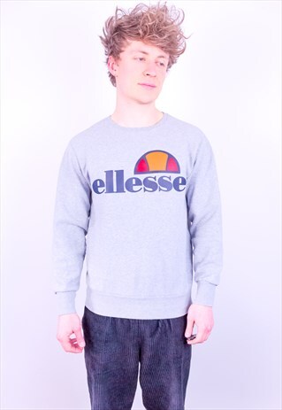 VINTAGE ELLESSE SPELL OUT SWEATSHIRT IN GREY MEDIUM