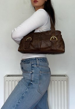 Brown Leather Vintage Buckle Shoulder Bag