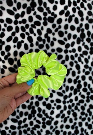 HANAS. HANDMADE NEON YELLOW SATIN HAIR BAND SCRUNCHIE