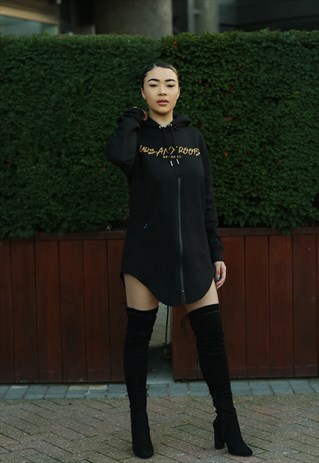 SIGNATURE BLACK UNISEX LONGLINE CURVED HEM HOODIE
