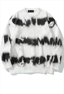 Tie-dye sweater knitted oil wash gradient jumper in white