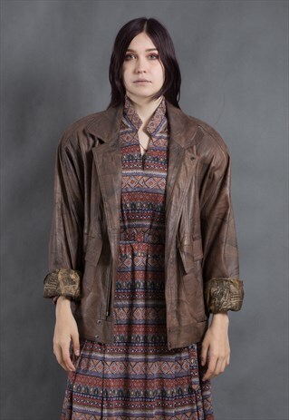 VINTAGE REAL LEATHER BROWN JACKET FROM THE 90S