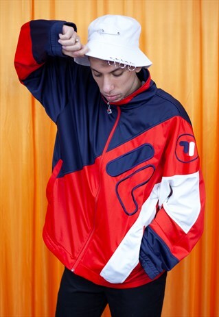 VINTAGE 90S FILA BOMBER JACKET RED BLUE WHITE SPORTS ZIP UP