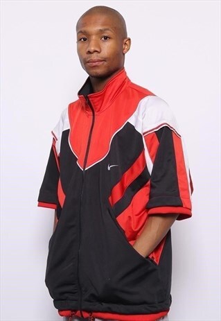VINTAGE NIKE BIG LOGO SHORT SLEEVED TRACK JACKET BLACK RED