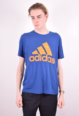 ADIDAS MENS VINTAGE T-SHIRT TOP LARGE BLUE 90S
