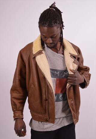 MENS VINTAGE SHEARLING JACKET MEDIUM BROWN 90S
