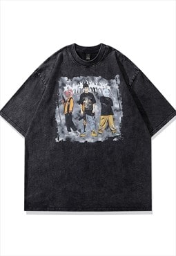 Gangster t-shirt old Anime gang tee retro grunge top in grey