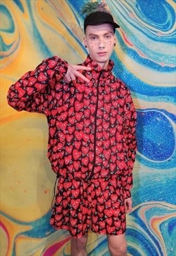 Heart print track jacket handmade love emoji bomber red