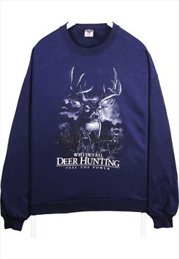Vintage 90's Jerzees Sweatshirt Deer Hunting Crewneck Blue