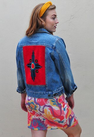 VINTAGE CUSTOMISED EMBELLISHED BLUE DENIM CROPPED JACKET