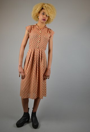VINTAGE 80'S STRIPED PRINT SLEEVELESS DRESS