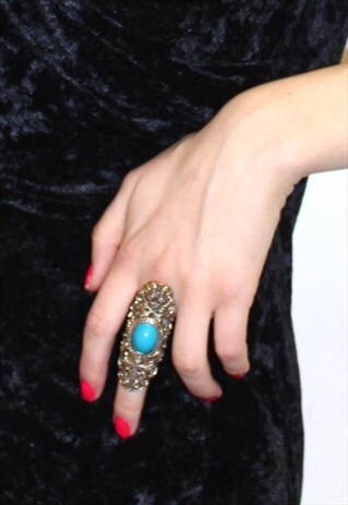 VINTAGE STYLE SILVER DETAILED BLUE DECORATIVE GOTHIC RING