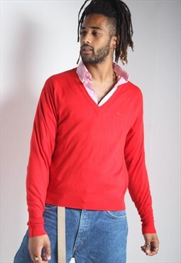 Vintage Lacoste V Neck Jumper Red