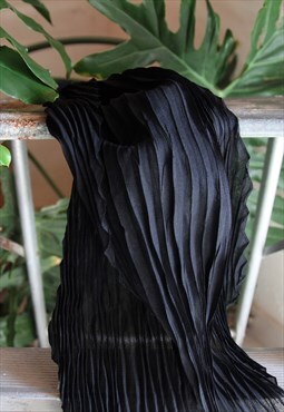 Vintage black micro-pleated scarf,hair scarf,foulard.