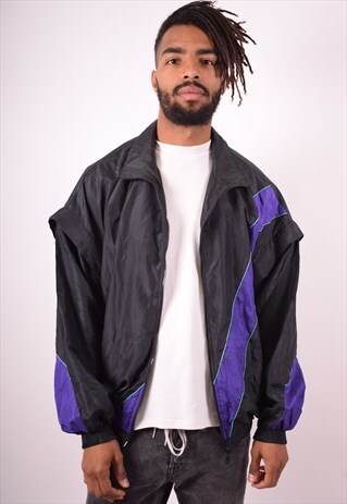 MENS VINTAGE TRACKSUIT TOP JACKET LARGE BLACK 90S