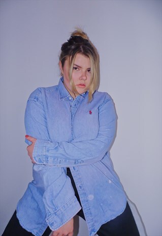 RALPH LAUREN DENIM SHIRT OVERSIZED BUTTONED UP UNISEX