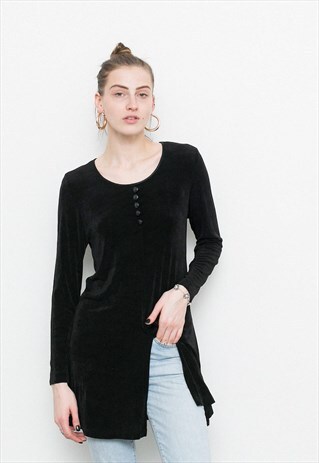 VINTAGE TUNIC BLACK ELASTIC 90S ELEGANT RETRO MINI DRESS