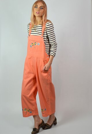 VINTAGE 90S PEACH DENIM WIDE LEG LONG DUNGAREES / OVERALLS