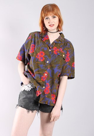 VINTAGE 90S HAWAIIAN FLORAL PATTERNED OVERSIZE SHIRT