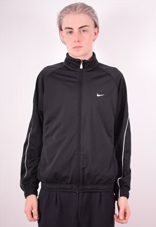 NIKE MENS VINTAGE TRACKSUIT TOP JACKET MEDIUM BLACK 90S