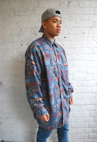 CRAZY OVERSIZE LONGLINE AZTEC PRINT FLEECE TOP (1990'S)