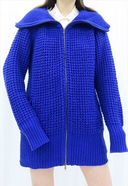 90s Vintage Dark Blue Knitted Jacket Cardigan