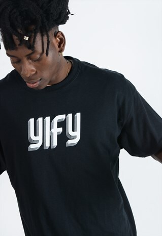 YIFY T-SHIRT IN BLACK WITH GEO LOGO.