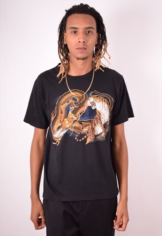 MENS VINTAGE T-SHIRT TOP LARGE BLACK 90S