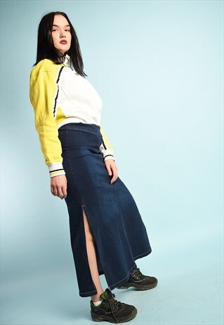VINTAGE 90'S RETRO REGULAR WAIST MAXI SKIRT IN BLUE DENIM
