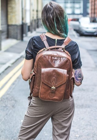 BROWN LEATHER WORK OFFICE BACKPACK