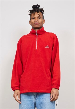 VINTAGE 90'S ADIDAS OVERSIZED RED ZIP-UP FLEECE SWEATER