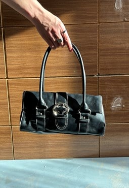 Vintage y2k grunge handbag rave long leather style in black