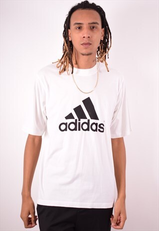 ADIDAS MENS VINTAGE T-SHIRT TOP LARGE WHITE 90S
