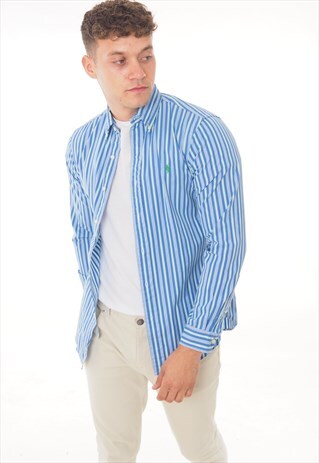VINTAGE RALPH LAUREN SHIRT STRIPED BLUE