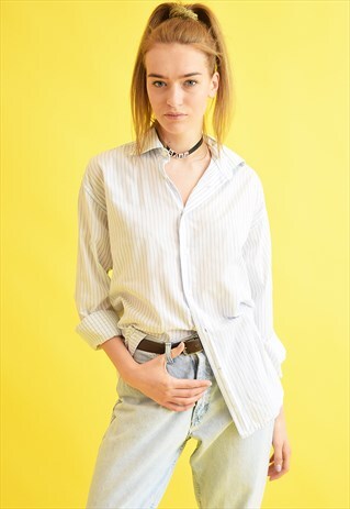 90'S RETRO STRIPED NEUTRAL OVERSIZED BOYFRIENDS SHIRT TOP