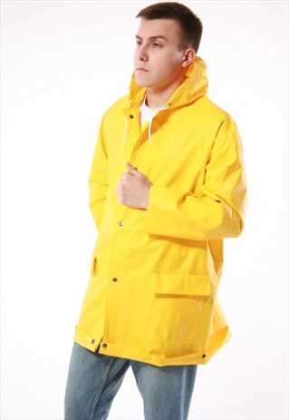 90S VINTAGE VTG RARE PVC RAINPFROOF YELLOW CRAZY COAT 13866