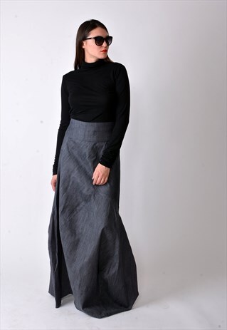 DENIM SKIRT ASYMMETRICAL JEAN SKIRT CASUAL LONG SKIRT F1847
