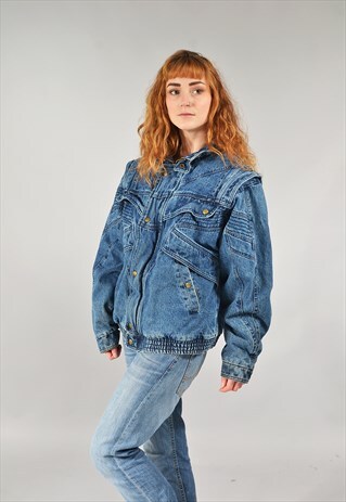 VINTAGE DENIM DARK BLUE BOMBER JACKET