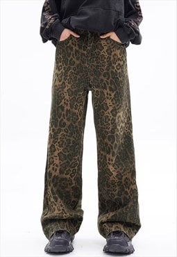 Leopard jeans animal print denim trouser baggy cheetah pants