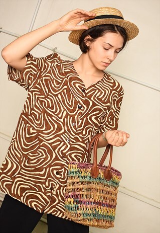 90'S RETRO ABSTRACT PRINT PARIS CHIC FESTIVAL BLOUSE TOP