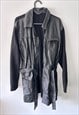 90S BLACK ECO LEATHER TRENCH COAT - MEDIUM